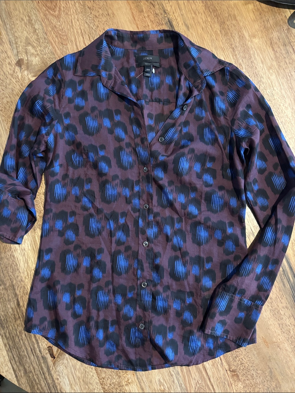 J. Crew Men's Plum Button-Down Shirt with Blue Spot Print